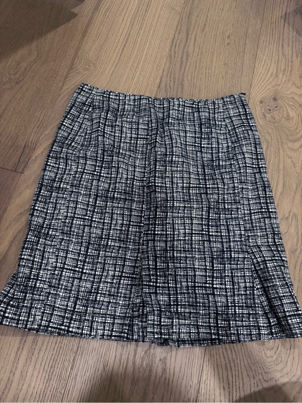 Black & White Grid-Print A-Line Skirt
